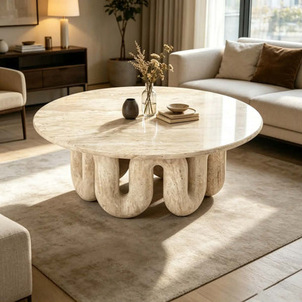 Modern design travertine round coffee table with fire resistant eco-friendly features for living room bedroom and dining