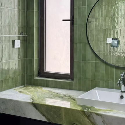 Azure Green Marble Freestanding Washbasin – With Base, Natural Stone, Customizable for Home, Hotel and Engineering Projects