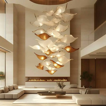 Design Luxurious Round Glass Chandelier For Villa Living Room Designer Leaf-Shaped Lamp for Hotel Lobby Restaurant