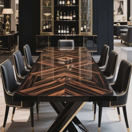 Modern Light Luxury Long Dining Table Set – Veneer Parquet Painted Top, Spacious Design for 12 People with Chairs