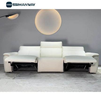 Contemporary Top-Grain Leather Triple-Cushion Power Reclining Sofa