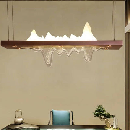 Nordic Living Room Rectangular Classical Villa Pendant Light Wooden Simple Acrylic Line Pendant Light