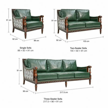 Modern Green Leather Sofa Set Solid Wood Frame Living Room Apartment Dining Couch Elegant Luxury Seating Furniture