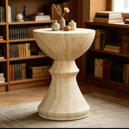 Modern Bohemian Durable Faux Travertine Side Table & Accent Nightstand with Outdoor Garden Stool for Living Room & Patio