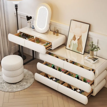 Modern Luxury Eco-Friendly Vanity Table (Available Pink White) Removable Mirror Solid Wood One-Piece Design Ample Storage