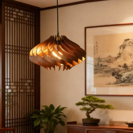 Creative Spiral Restaurant Pendant Light Wabi Sabi Style Retro Bedroom Bar Decoration Wooden Pendant Light