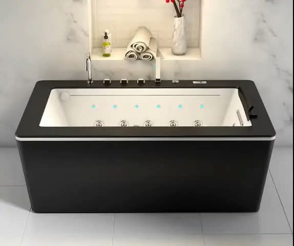 Modern Style SHANE Freestanding Eco-Friendly Acrylic Bathtub Drainer Inchuded Soaking Bath White Square Pattern