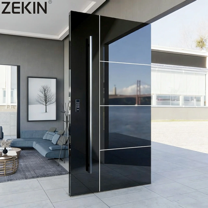 ZEKIN New Style Customized Entrance Pivot Front Entry Aluminum Pivot Door Luxury Villa Modern Glass Door For Houses Smart Lock