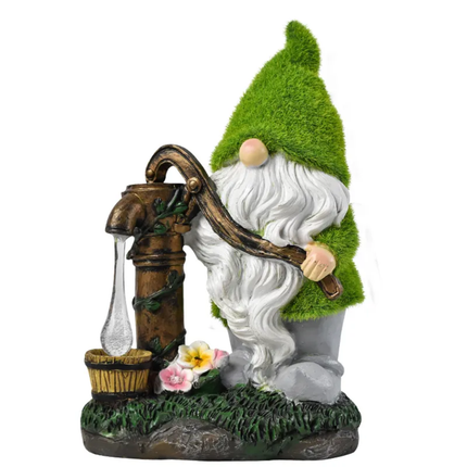 Garden Gnome Statue Resin Pressurized Well With Water Gnome Dwarf Figurine With Solar Light For Porch Patio Yard Outdoor Decor