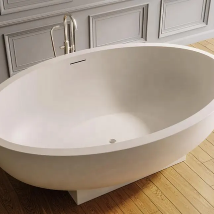 Freestanding Terrazzo Stone Soaking Bathtub Natural Stone Beige Cream Marble