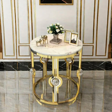 Modern Gold Finished Steel Frame Coffee Tea Side Table Home Furniture For Living Room With Marble Center
