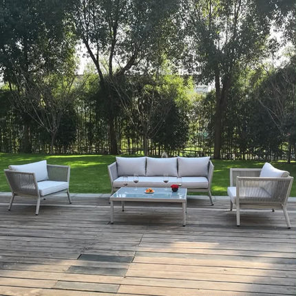 Modern Comfortable Leisure Garden Furniture Aluminum Outdoor Rope Sofa & Chair with Waterproof Cushion For Park & Villa Use