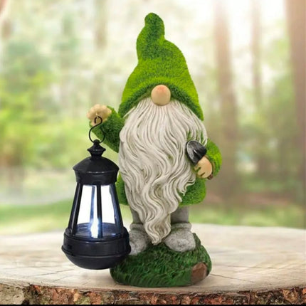 LED Outdoor Light With Lantern Waterproof Solar Resin Crafts Garden Yard Dwarf Statue