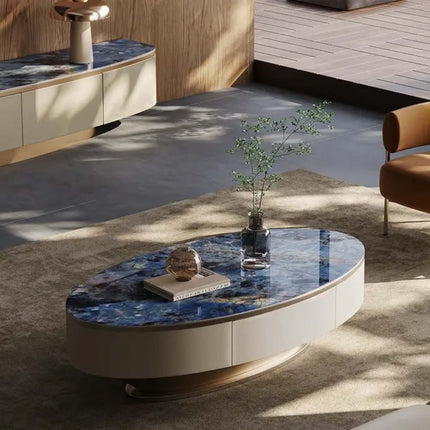 Made of concrete Italian-Style Light-Luxury Portable Modern Oval Stone Slab Decorative Coffee Table For Living Room