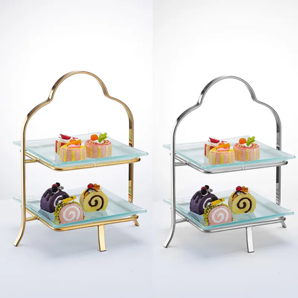 Retro European Style Custom Afternoon Tea Stand With Gold Handle For Wedding Party Decor Portable Cake Stand Dessert Stand