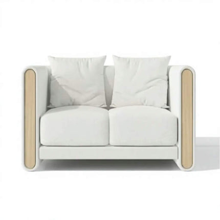 Minimalist Two Seat Sofa with Fabric Upholstery And Wooden Arms For Living Room
