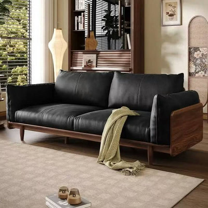 High Quality Living Room Sofa Italian Minamalist Light Luxury Design With Black Walnut Solid Wood Frame For Home Use