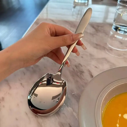 Stainless Steel Silver Plated Camping Spoon Long Handle 30ml Capacity Large Durable Eco-Friendly Big Head Colander Rice Spoon