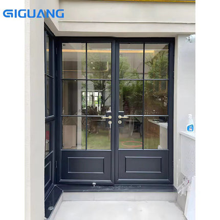 Minamally Designed Black Powder-Coated French Doors For Villa For External Aluminum Alloy Exterior Living Room Dining Balcony