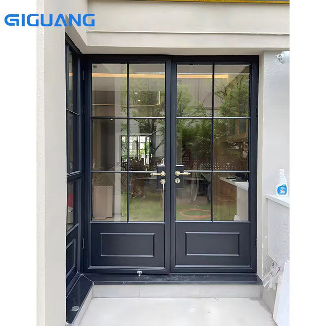 Minamally Designed Black Powder-Coated French Doors For Villa For External Aluminum Alloy Exterior Living Room Dining Balcony