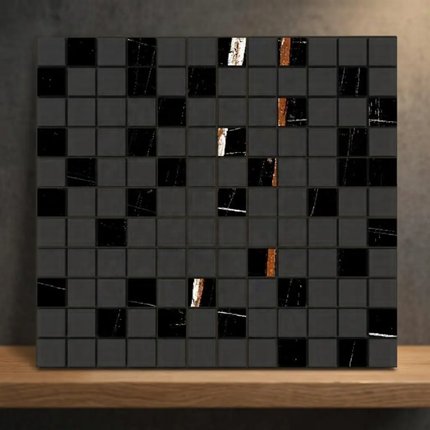 Vistar Brand Self Adhesive Waterproof Mosaic Porcelain Supre Black Kitchen Bathroom Backslash 3D Bathroom Wall Tiles 30x30cm