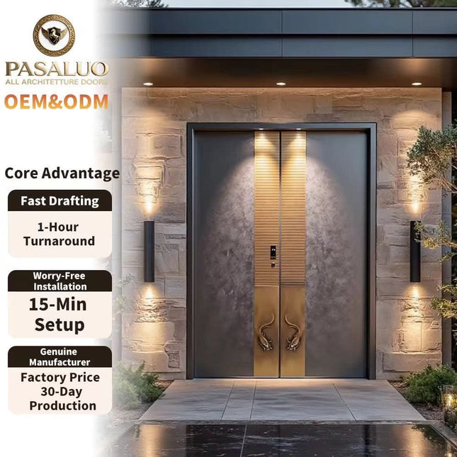2026 OEM PSL Factory Wholesale Durable Aluminum Residential Home Villa Entrance Security Front Entry Exterior Doors For Houses