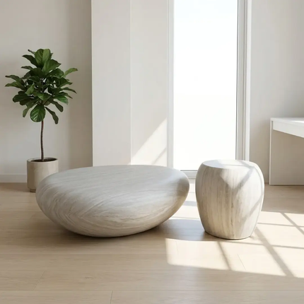 Made of FiberGlass Nordic Wabi Sabi FiberGlass Coffee Table Set Travertine Color Living Room Hotel Villa Furniture