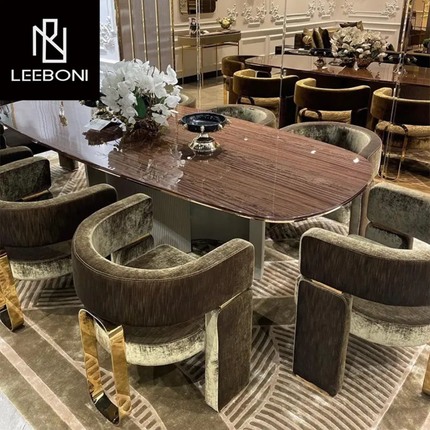Luxury Quality Home Furniture – Modern Dining Table Set Featuring Marble Top and Sturdy Stainless Steel Frame