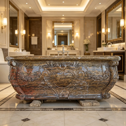 Luxury Hand Carved White Marble Freestanding Bathtub with Lion Heads for Villa Hotel Spa & Palace Bathroom Decor