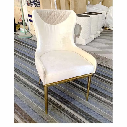 Beige Velvet Home Office Chair with Gold Stainless Steel Leg Synthetic Leather Modern Dining
