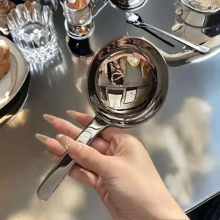 High Stainless Steel Short-Handle Mirror Modern Minimalist Large Head Food-Grade Soup Spoon Serving Household
