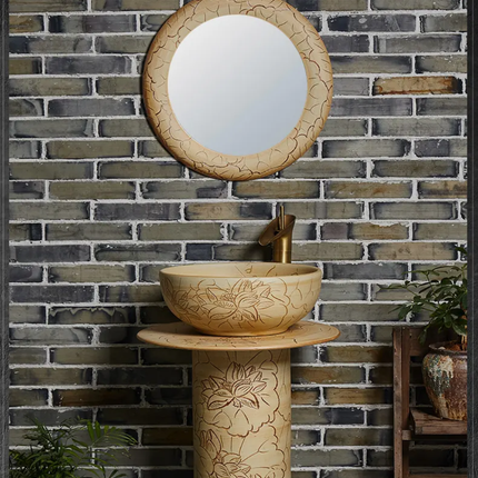 Hand-Carved Porcelain Washbasin ,Floor, Mounted, Freestanding Pedestal Sink
