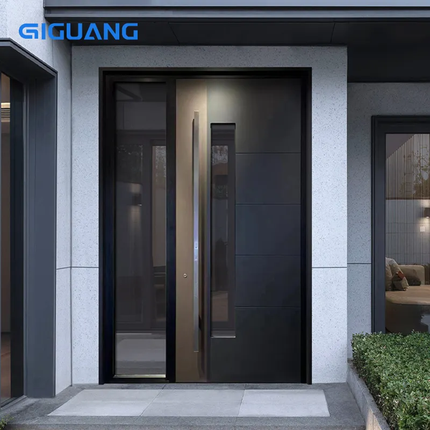 QIGUANG America Style Multilock Villa Entrance Front Cast Aluminum Door Security Luxury Black Security Entry Pivot Door For Home