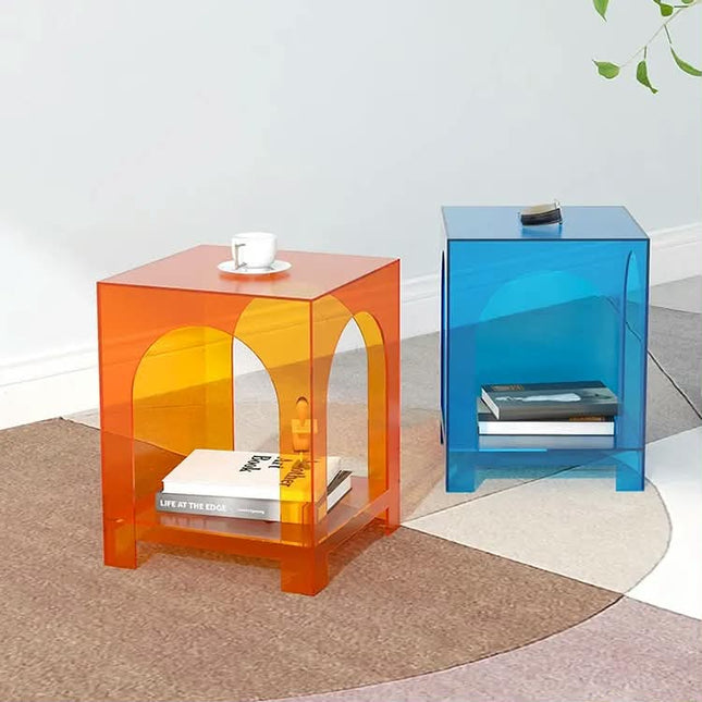 Modern Creative Small Acrylic Sofa Side Table Colorful Plastic Furniture For Bedroom Living Room Hotel Home Arch Locker Design