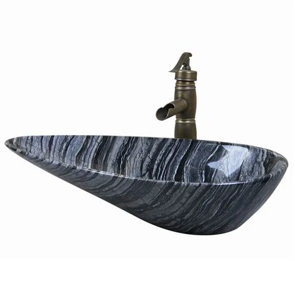 Retro Style Unique Shape Marble Stone Wash Basin Countertop Bathroom Sink Tree Black Stone Sink For Hotel & Villa Use