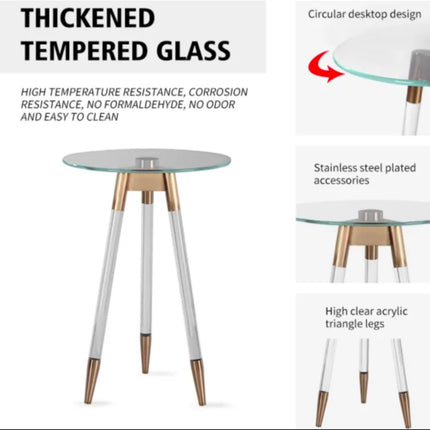 High Quality Living Room Furniture Sofa Round Clear End Tables Tempered Glass Top Side Acrylic Coffee Table