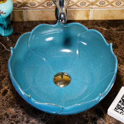 Beautiful Blue Art Ceramic Bathroom Sink Creative Design, Factory Direct Supply