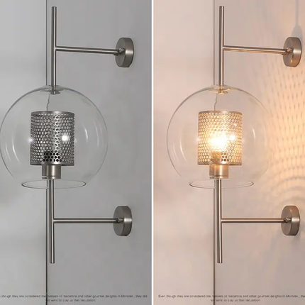 Glass Shade Wall Lamp Featured Iron Grid Lampshade Industrial Style Wall Light JY7125