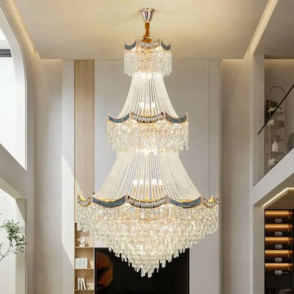 Duplex Staircase Villa Large Traditional Gold Octagonal Crystal Chandeliers Luxury Hotel Pendant Lights for Living Room