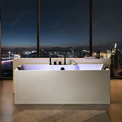 Mona Lisa Rectangular Acrylic Freestanding Bathtub wint integrated Faucet, Massage Jets & Led Lights