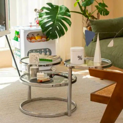Rotating Creative Small Coffee Table Round Tempered Glass Middle-Aged Home Small Apartment Side Table