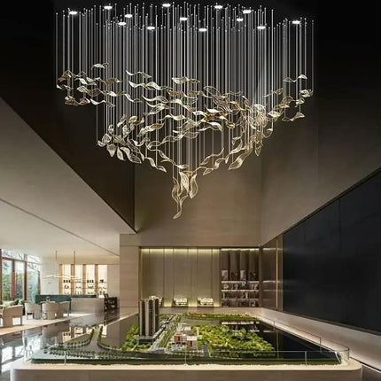 Large Led Chandelier Large Hotel Restaurant Decoration Custom Fallen Leaves Glass OEM ODM Top Quality