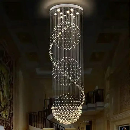 Long Nordic Modern Silver Crystal LED Chandelier for Hotel Lobby and Staircase High Ceiling Hanging Luxury Lighting