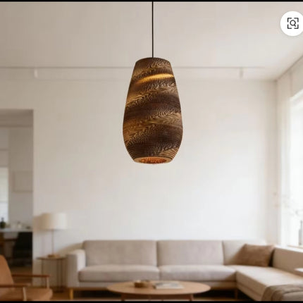 Modern Wooden Pendant Light – Handcrafted Hanging Lamp for Living Room, Warm Ambient Ceiling Lighting Fixture