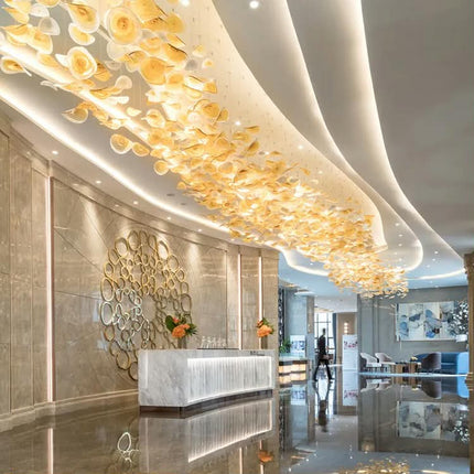 Lotus Leaf Custom Glass Chandelier Hotel Villa Living Room Pendant Light Clubhouse Banquet Exhibition Hall Bar Creative Lamp