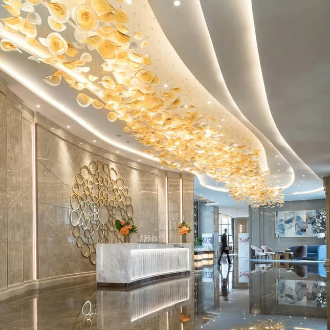 Lotus Leaf Custom Glass Chandelier Hotel Villa Living Room Pendant Light Clubhouse Banquet Exhibition Hall Bar Creative Lamp