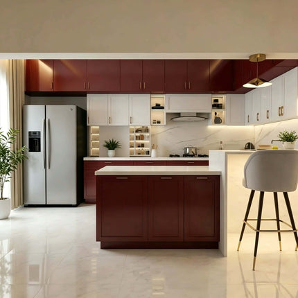 Modern Luxury Modular Eco-Friendly Red L-Shaped Kitchen Cabinets Island Custom Whole House Plywood Kitchen Furniture