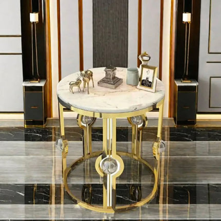 Modern Gold Finished Steel Frame Coffee Tea Side Table Home Furniture For Living Room With Marble Center
