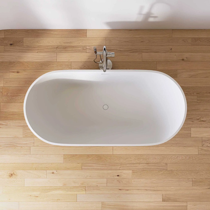Maydon Modern Freestanding Oval Bathtub Gold Stylist Solid Surface Soaking Tub 1600mm Durable & Eco-Friendly