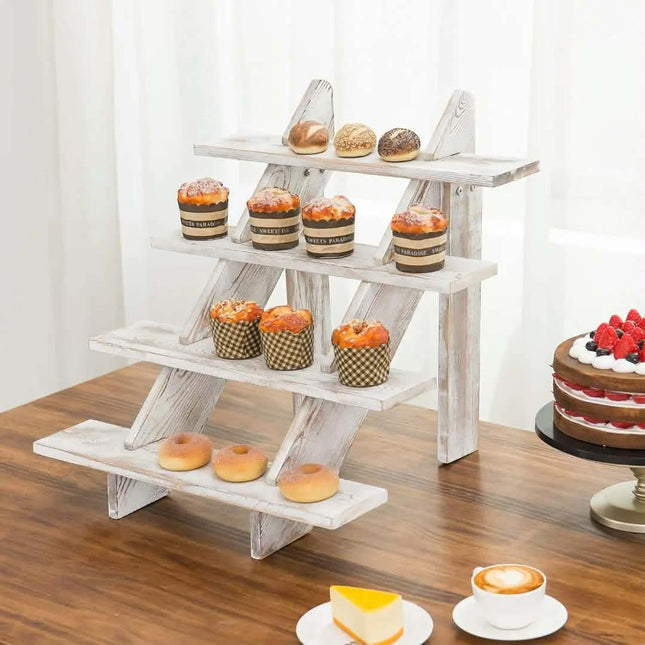 Modern Three-Tier Wood Dessert Display Risers Chalkboard Label Panels Hook Type Installation For DinnerWare Cleaning Tools Toy